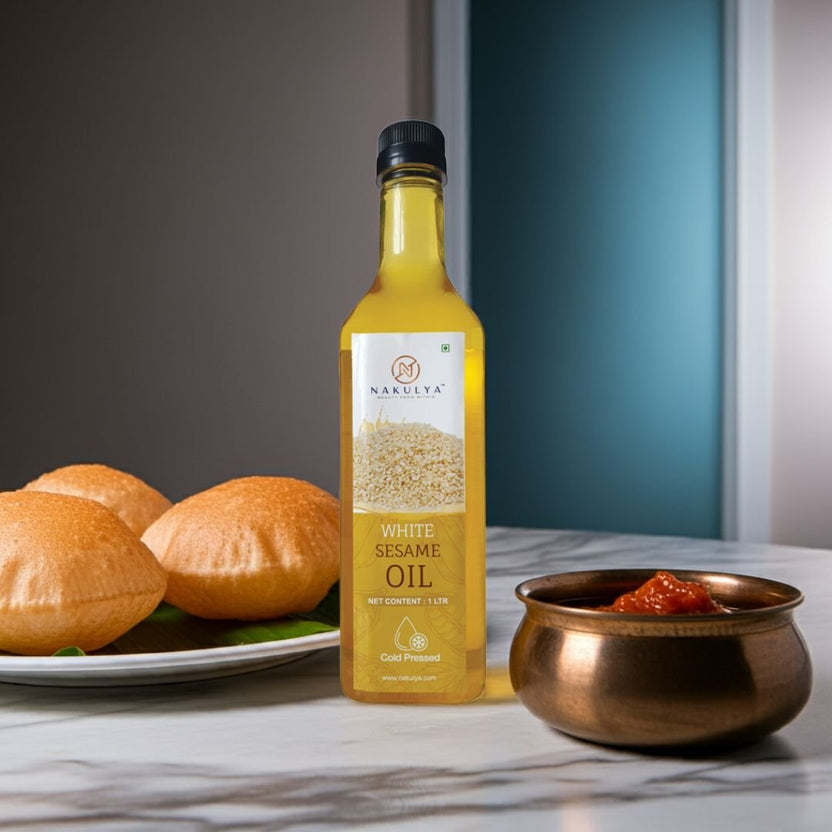 Bottle of clear, rich white Sesame (Til) Oil