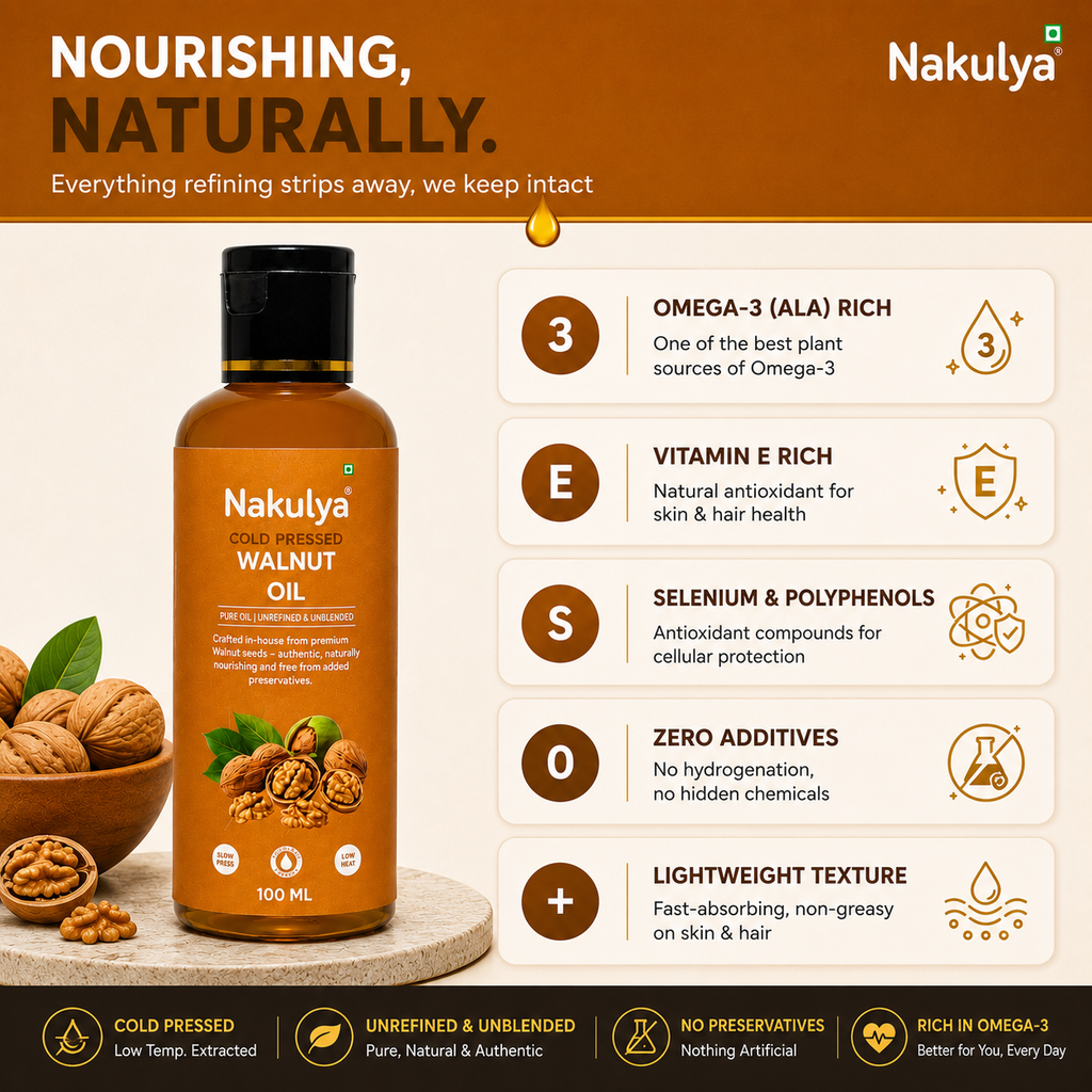 Nakulya Cold Pressed Walnut Oil, 100 ml, 100% Pure, Natural, Unrefined Edible Oil-3