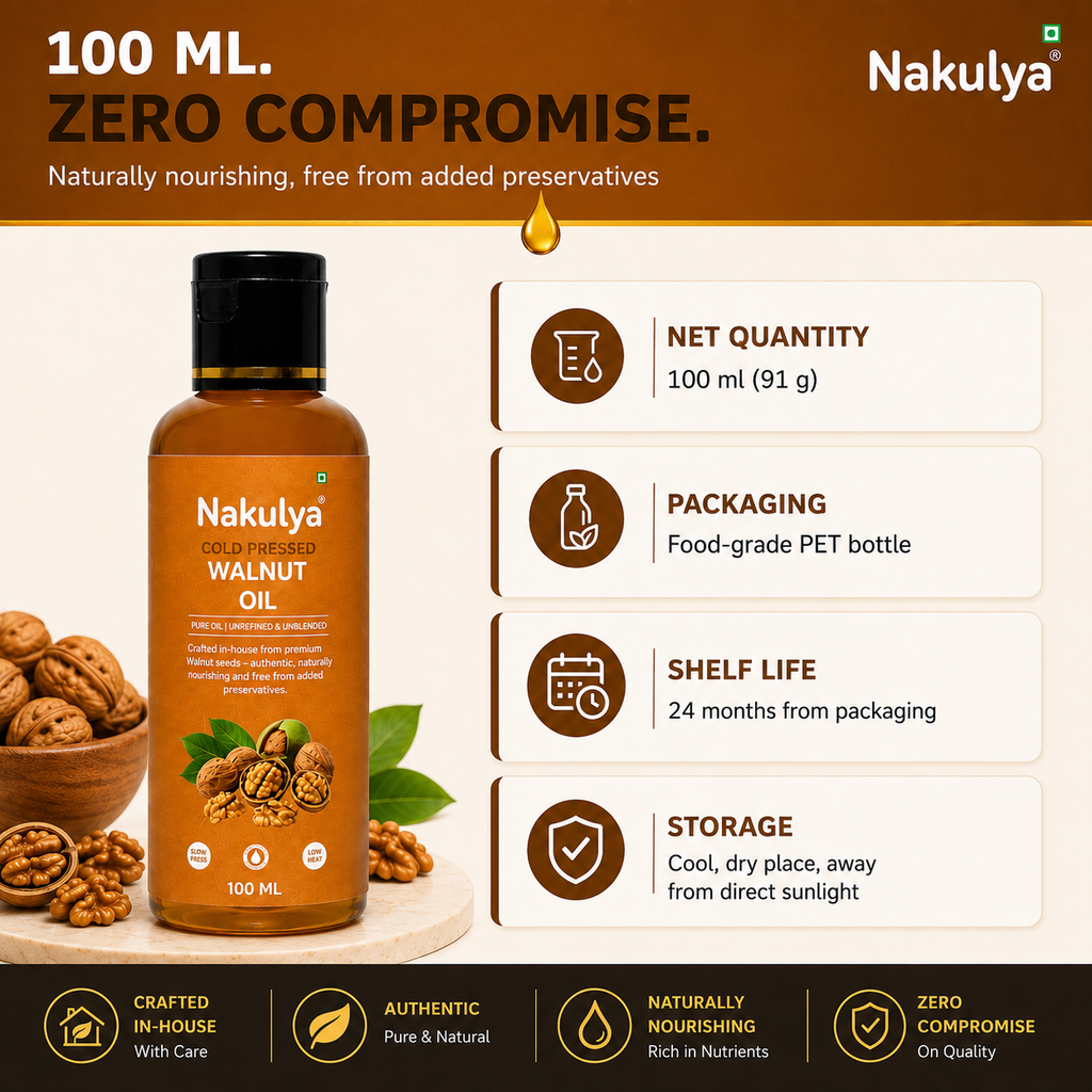 Nakulya Cold Pressed Walnut Oil, 100 ml, 100% Pure, Natural, Unrefined Edible Oil-7