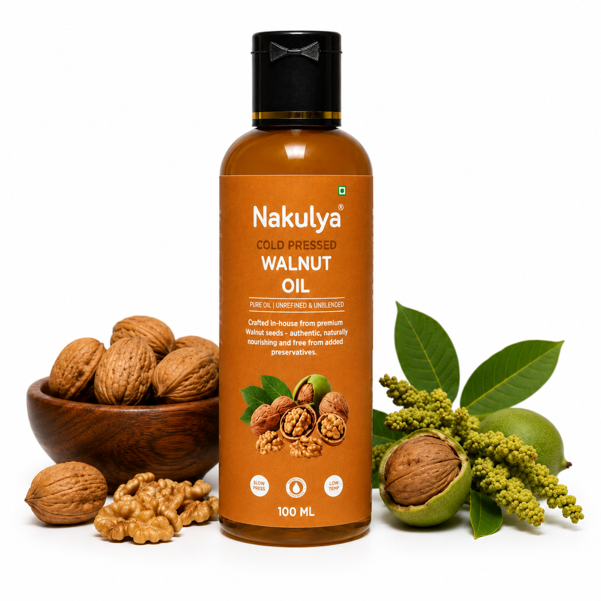 Nakulya Cold Pressed Walnut Oil, 100 ml, 100% Pure, Natural, Unrefined Edible Oil